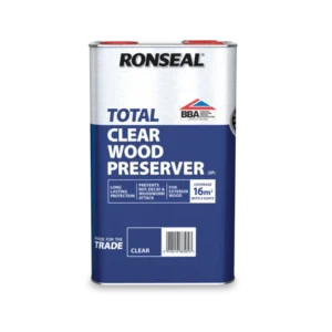 Ronseal Total Clear Wood Preserver can with blue/silver label for wood protection